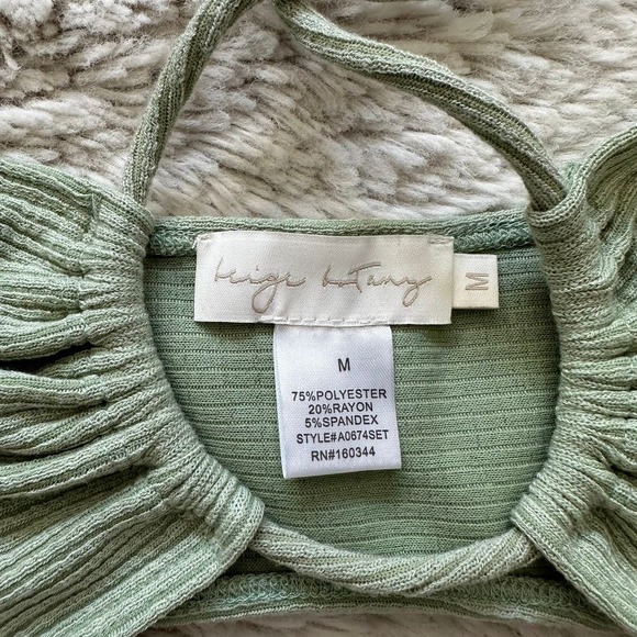 Beige Botany Green Bandeau Top With Ties Women's Size Medium - Picture 2 of 7